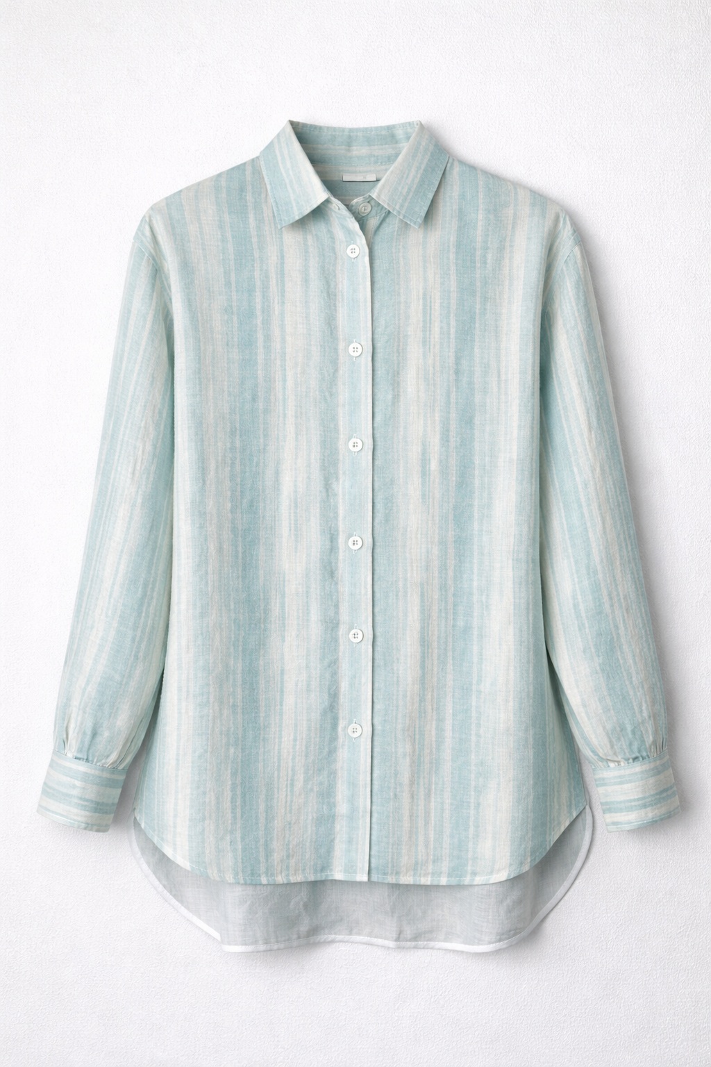 Лляна сорочка у бірюзово-блакитну акварельну смужку